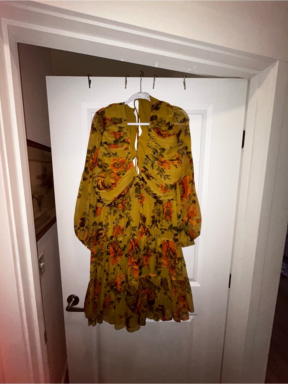 ASOS Mustard Floral Tie-Back Midi Dress